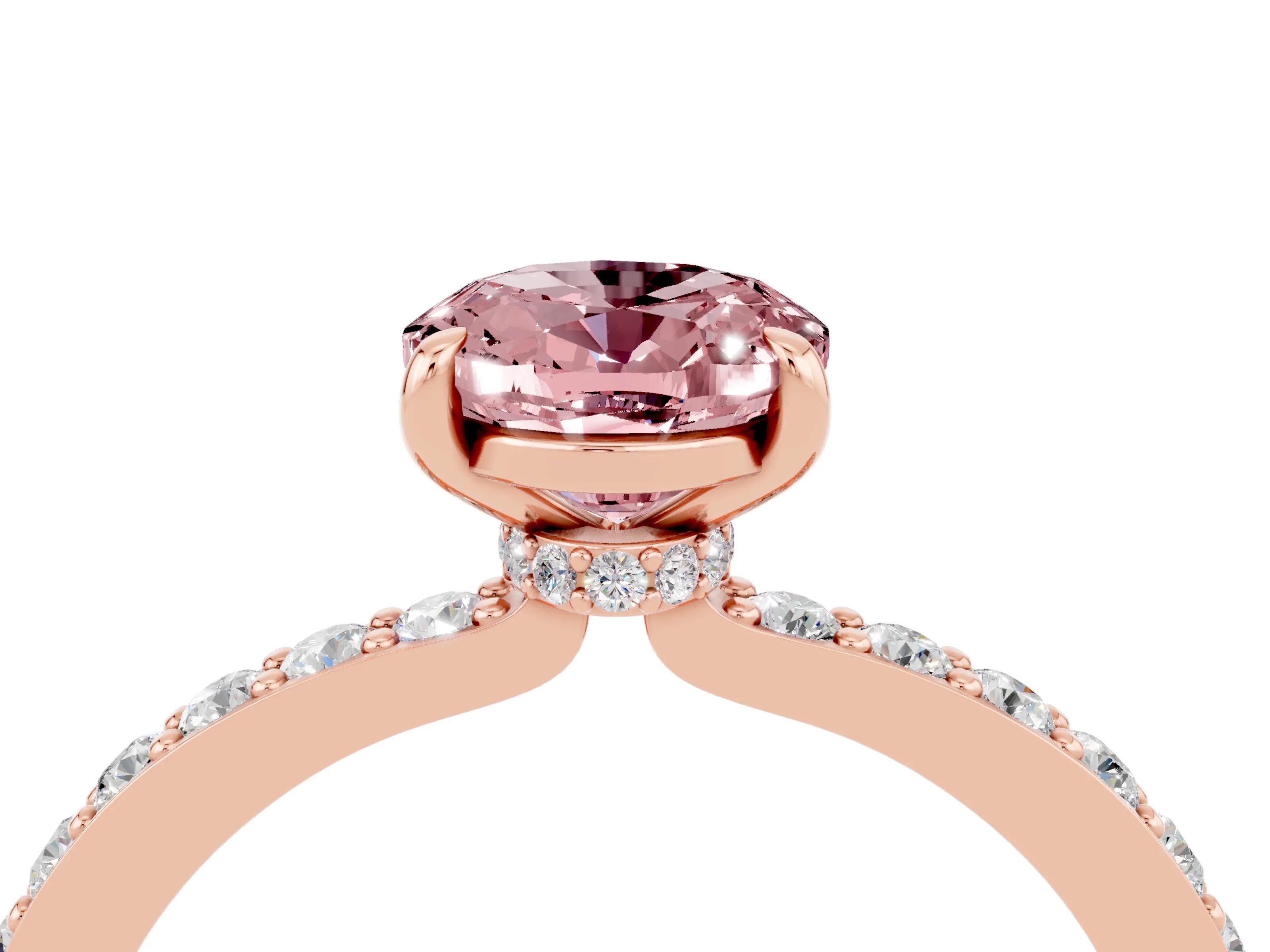 Rose gold Oval Cut Morganite Ring with Pavé Band and Four-Prong Setting_4