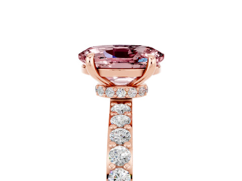Rose gold Oval Cut Morganite Ring with Pavé Band and Four-Prong Setting_5