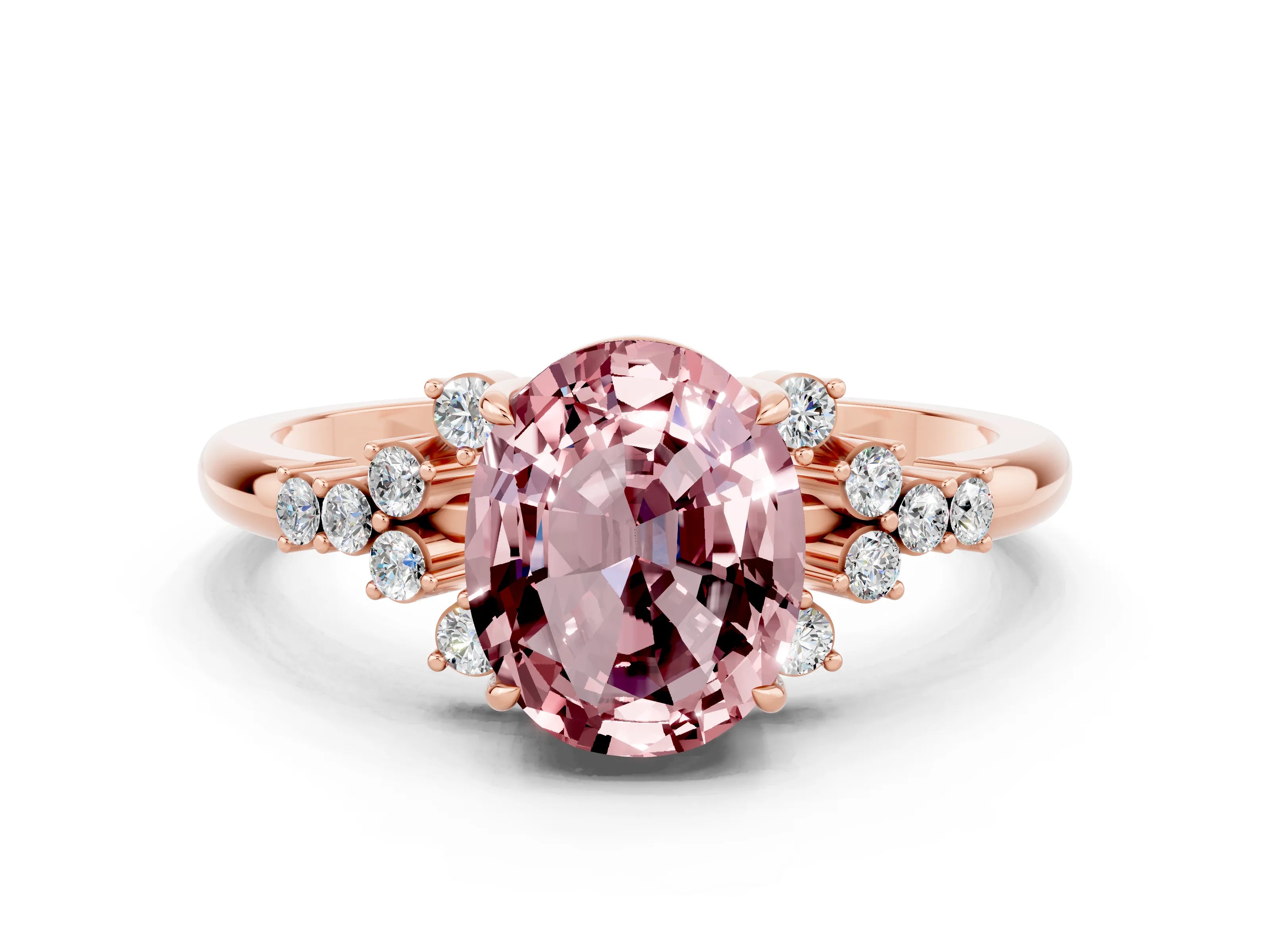 Rose gold Oval Cut Morganite Ring with Side Stones and Four-Prong Setting_72
