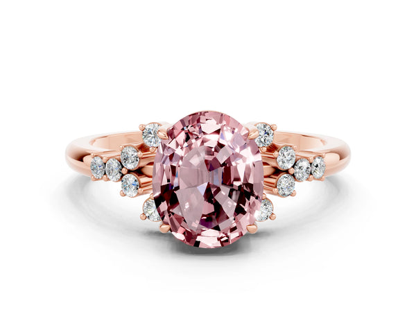 Rose gold Oval Cut Morganite Ring with Side Stones and Four-Prong Setting