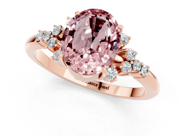 Rose gold Oval Cut Morganite Ring with Side Stones and Four-Prong Setting