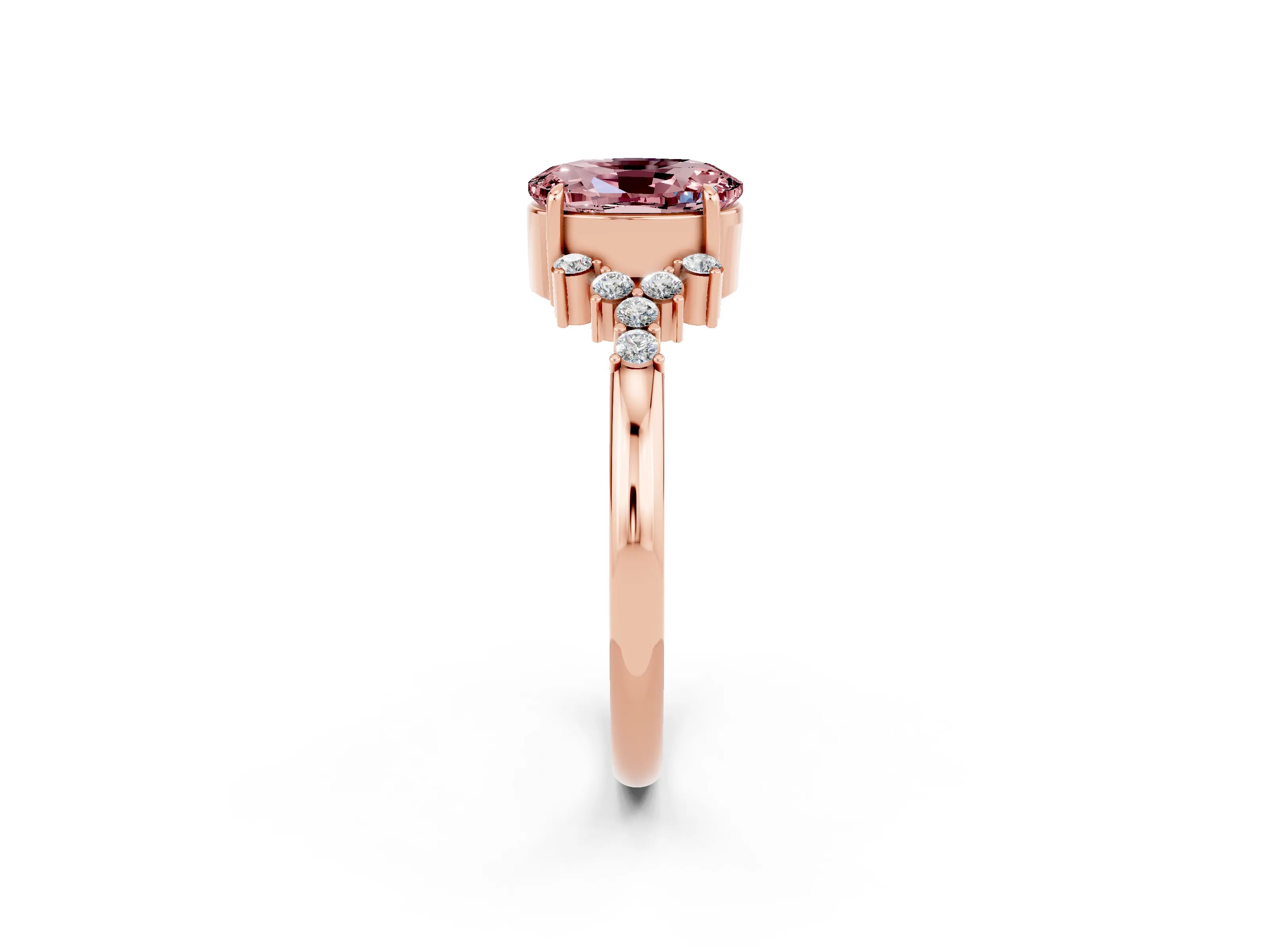 Rose gold Oval Cut Morganite Ring with Side Stones and Four-Prong Setting_74