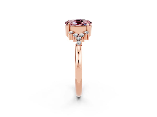 Rose gold Oval Cut Morganite Ring with Side Stones and Four-Prong Setting