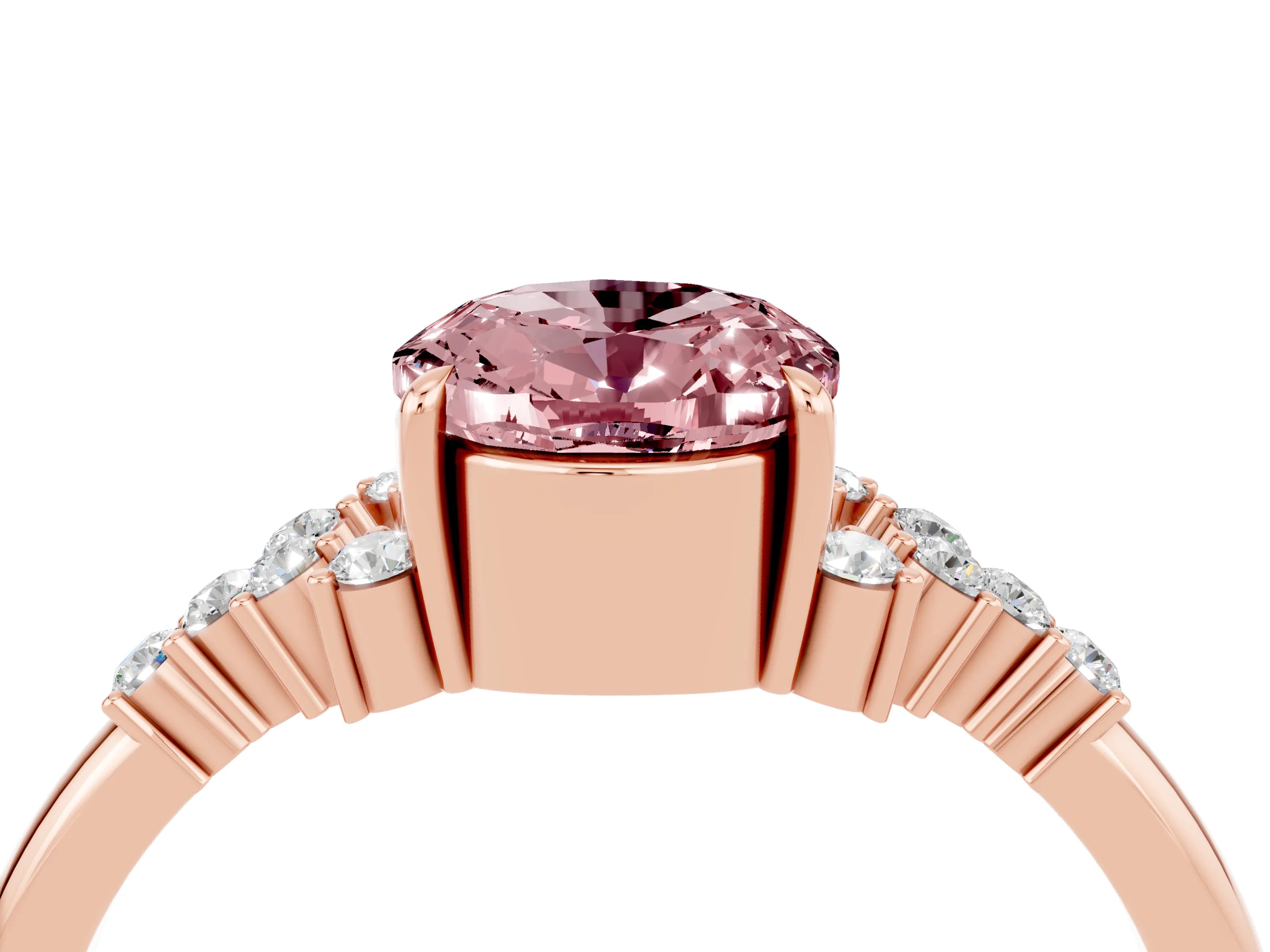 Rose gold Oval Cut Morganite Ring with Side Stones and Four-Prong Setting_76