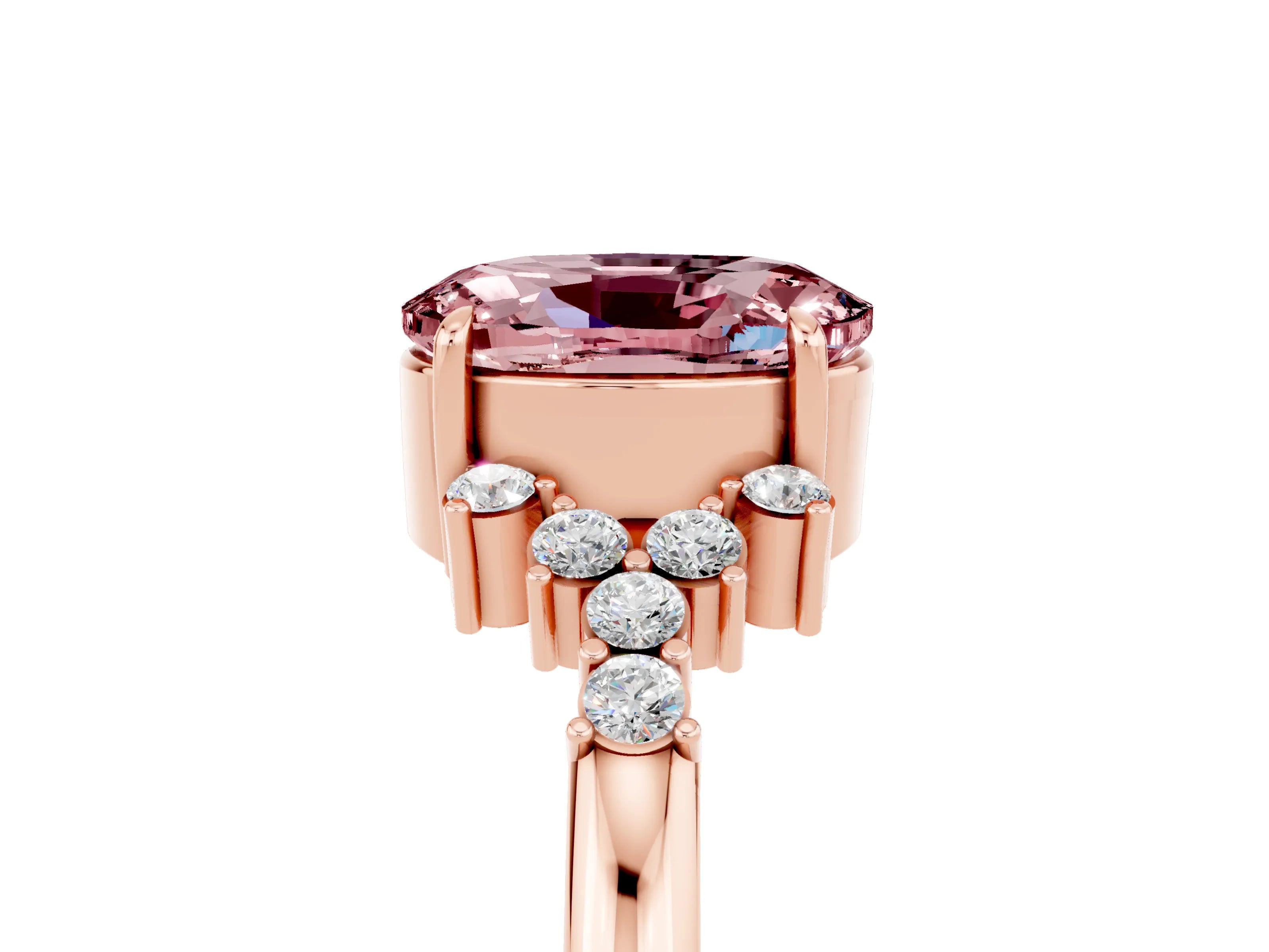 Rose gold Oval Cut Morganite Ring with Side Stones and Four-Prong Setting_77