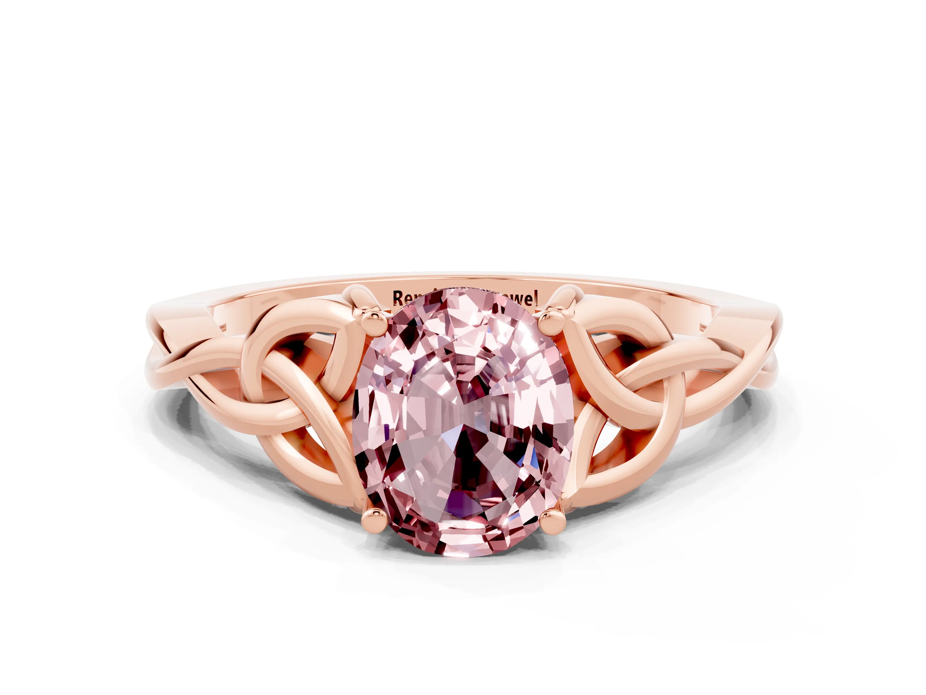 Rose gold Oval Cut Morganite Solitaire Celtic Knot Ring with Four-Prong Setting_12