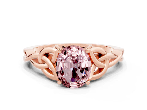 Rose gold Oval Cut Morganite Solitaire Celtic Knot Ring with Four-Prong Setting_12