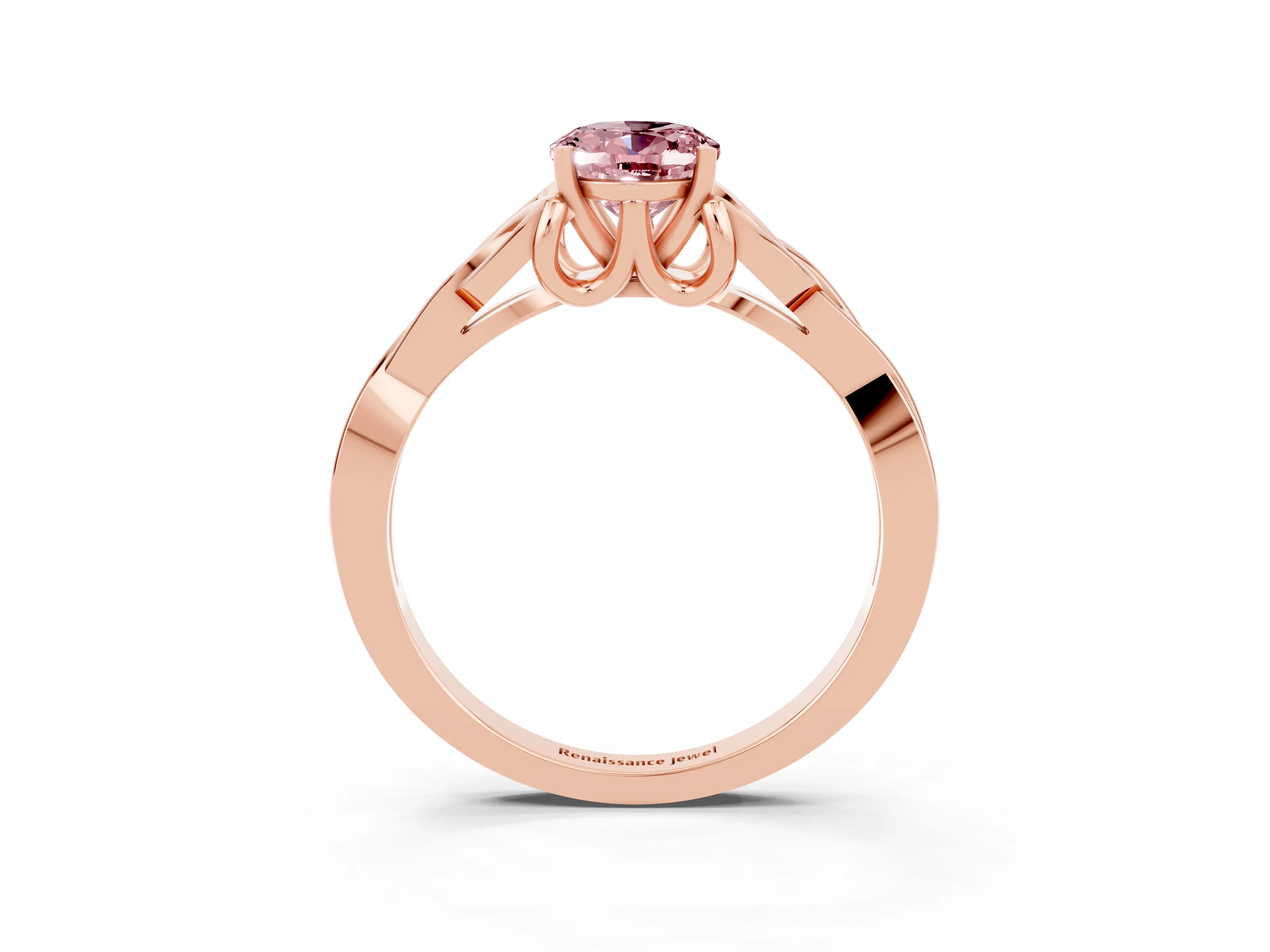 Rose gold Oval Cut Morganite Solitaire Celtic Knot Ring with Four-Prong Setting_15