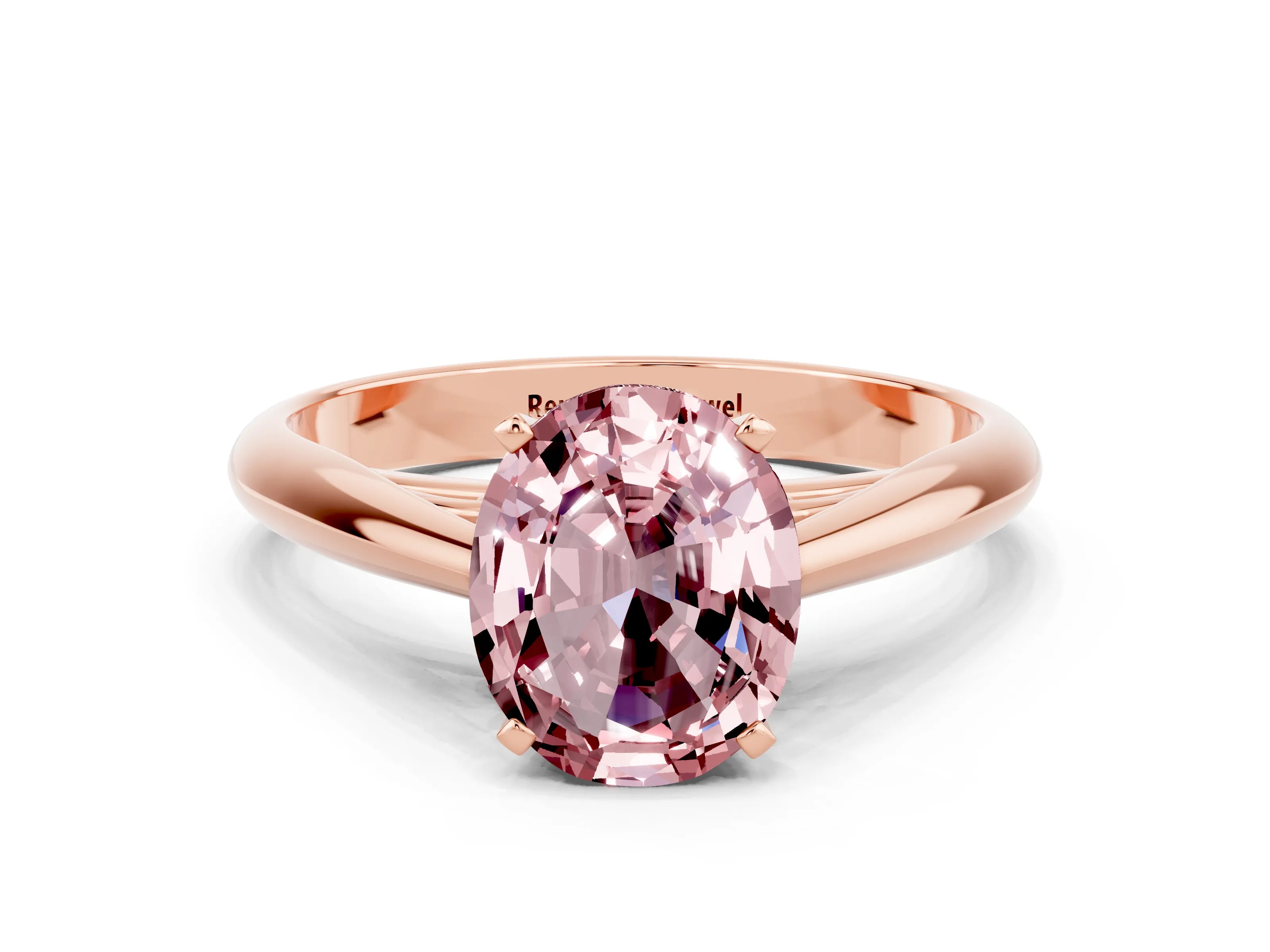 Rose gold Oval Cut Morganite Solitaire Engagement Ring with Cathedral Setting and Four-Prong Mount_12