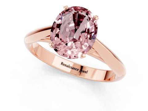 Rose gold Oval Cut Morganite Solitaire Engagement Ring with Cathedral Setting and Four-Prong Mount_13