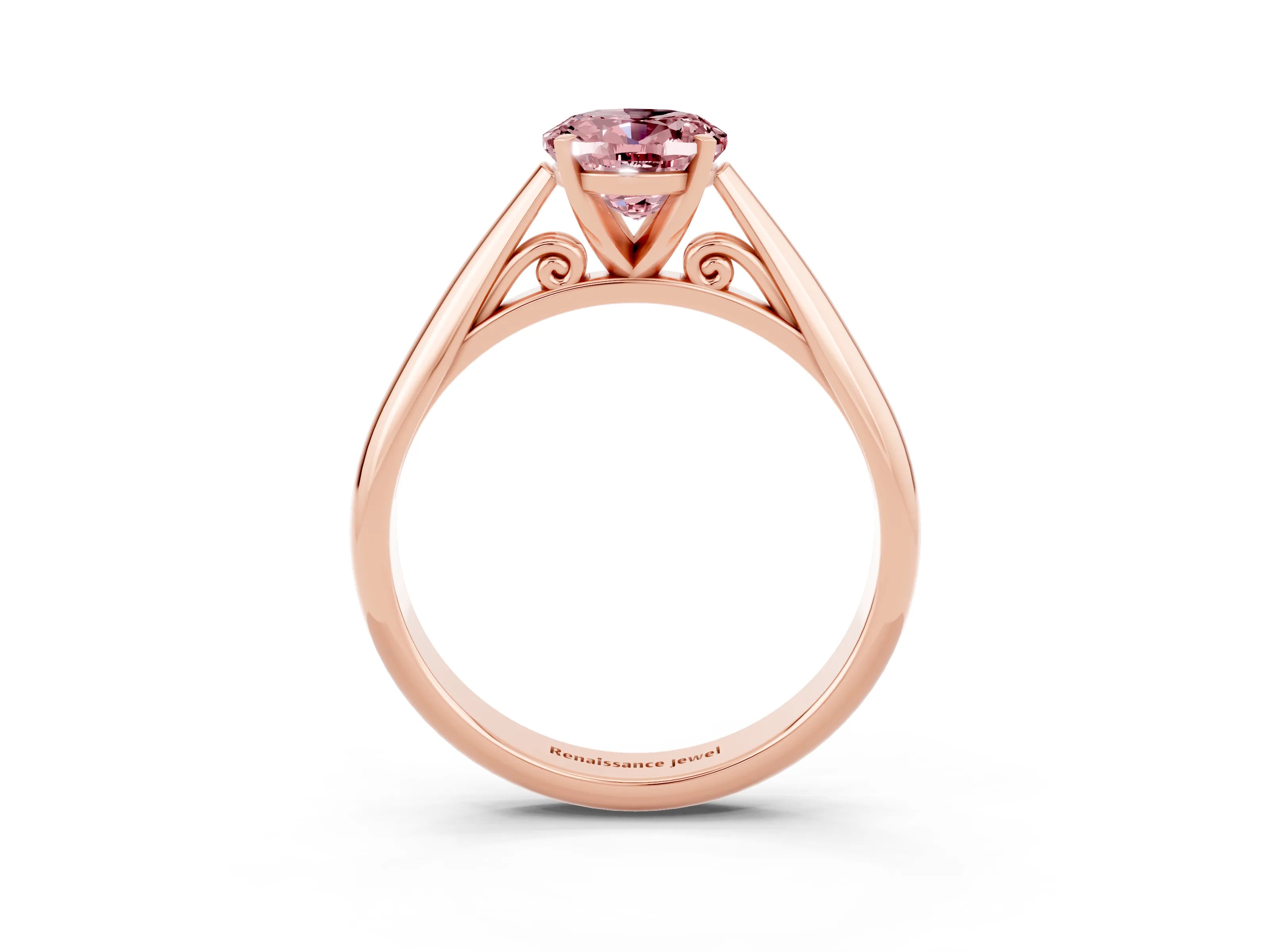 Rose gold Oval Cut Morganite Solitaire Engagement Ring with Cathedral Setting and Four-Prong Mount_15