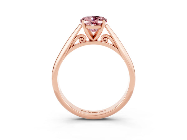 Rose gold Oval Cut Morganite Solitaire Engagement Ring with Cathedral Setting and Four-Prong Mount