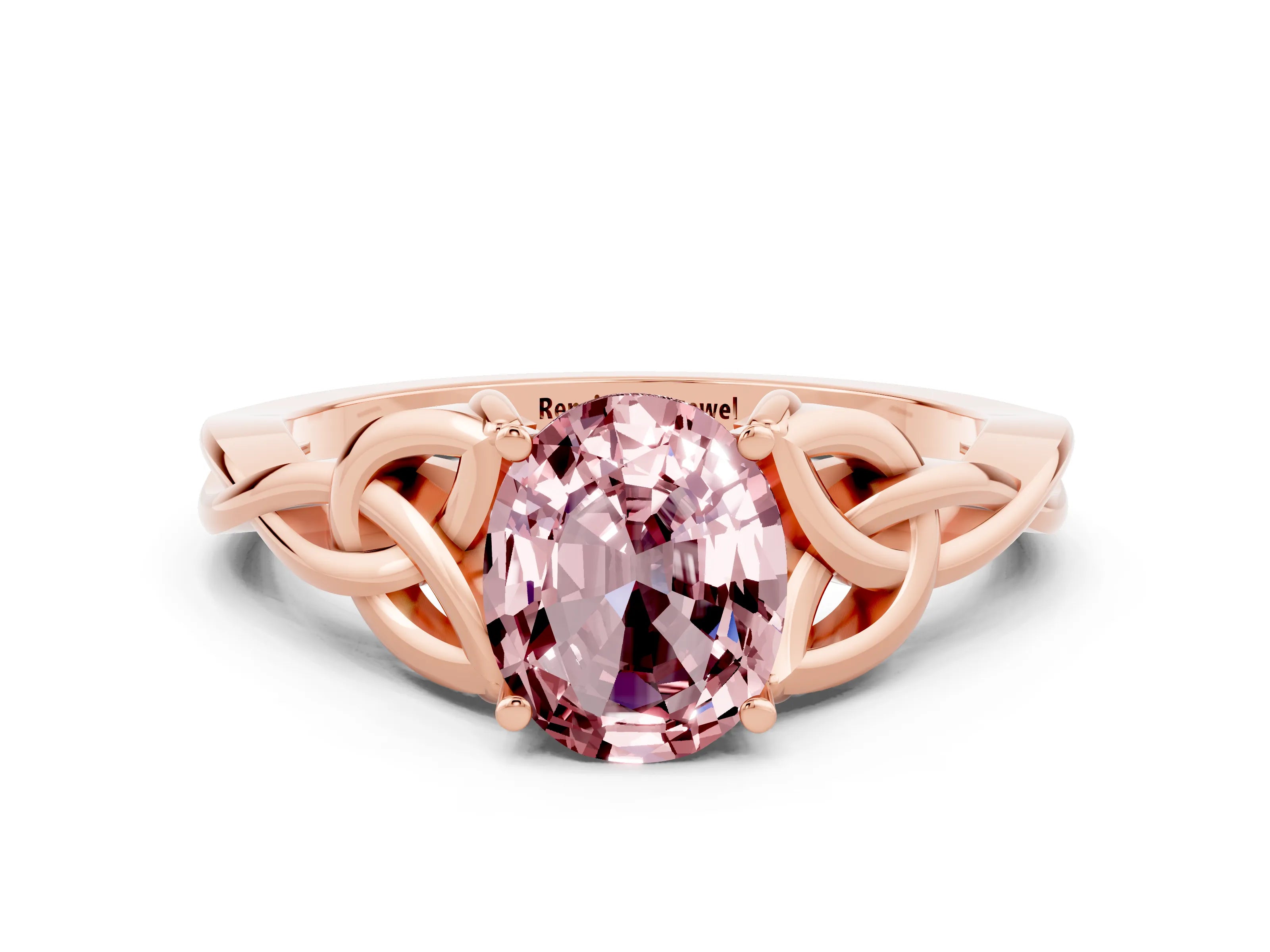 Rose gold Oval Cut Morganite Solitaire Engagement Ring with Celtic Knot Band and Four-Prong Setting