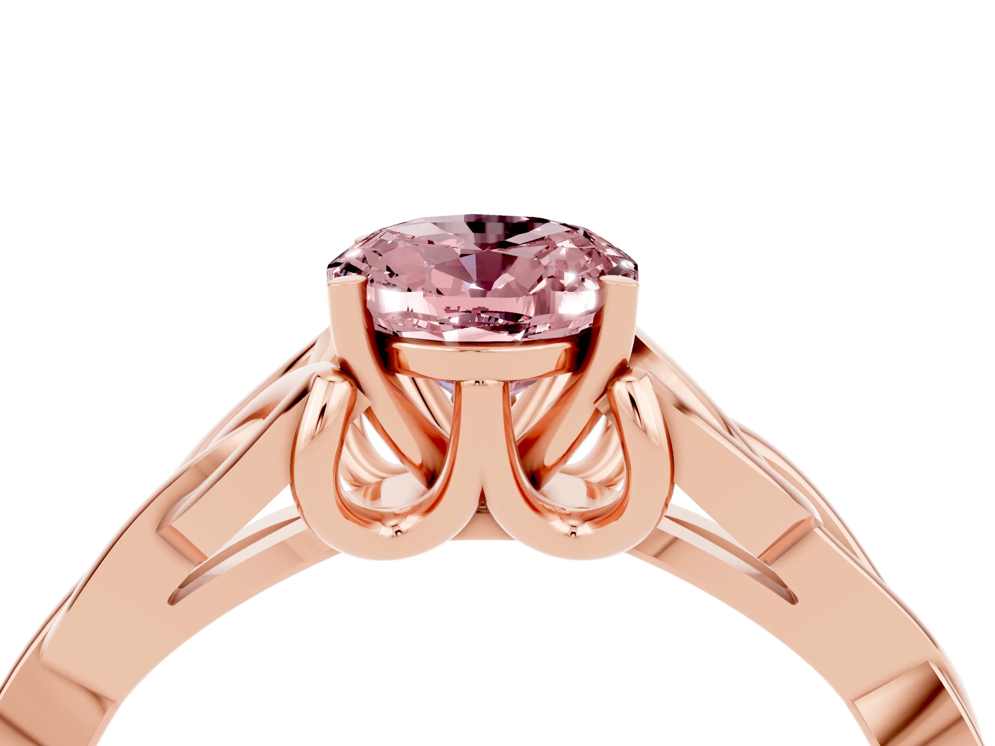Rose gold Oval Cut Morganite Solitaire Engagement Ring with Celtic Knot Band and Four-Prong Setting_4