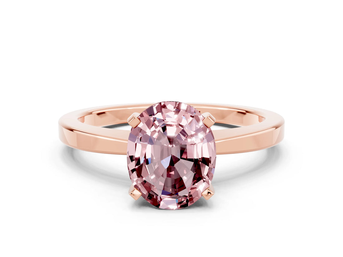 Rose gold Oval Cut Morganite Solitaire Engagement Ring with Classic Band and Four-Prong Setting_24