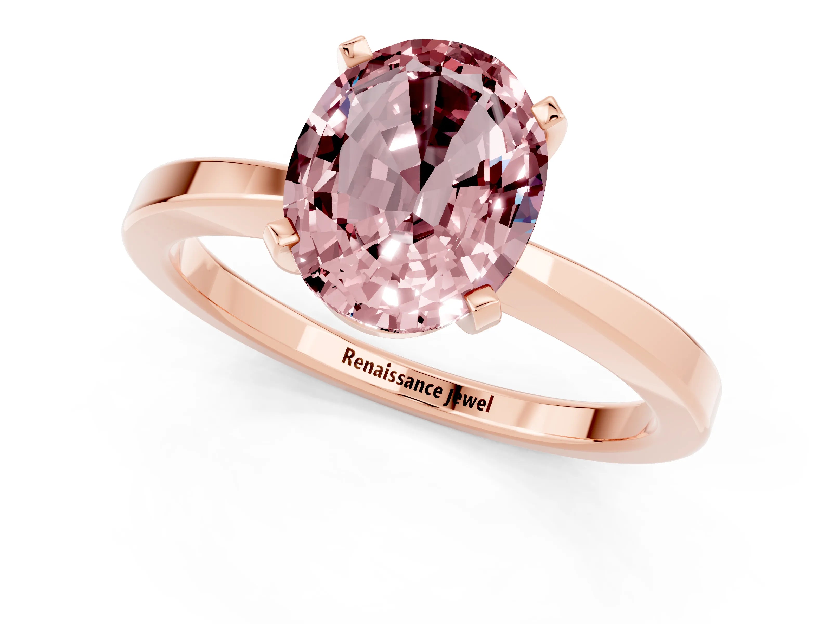 Rose gold Oval Cut Morganite Solitaire Engagement Ring with Classic Band and Four-Prong Setting_25