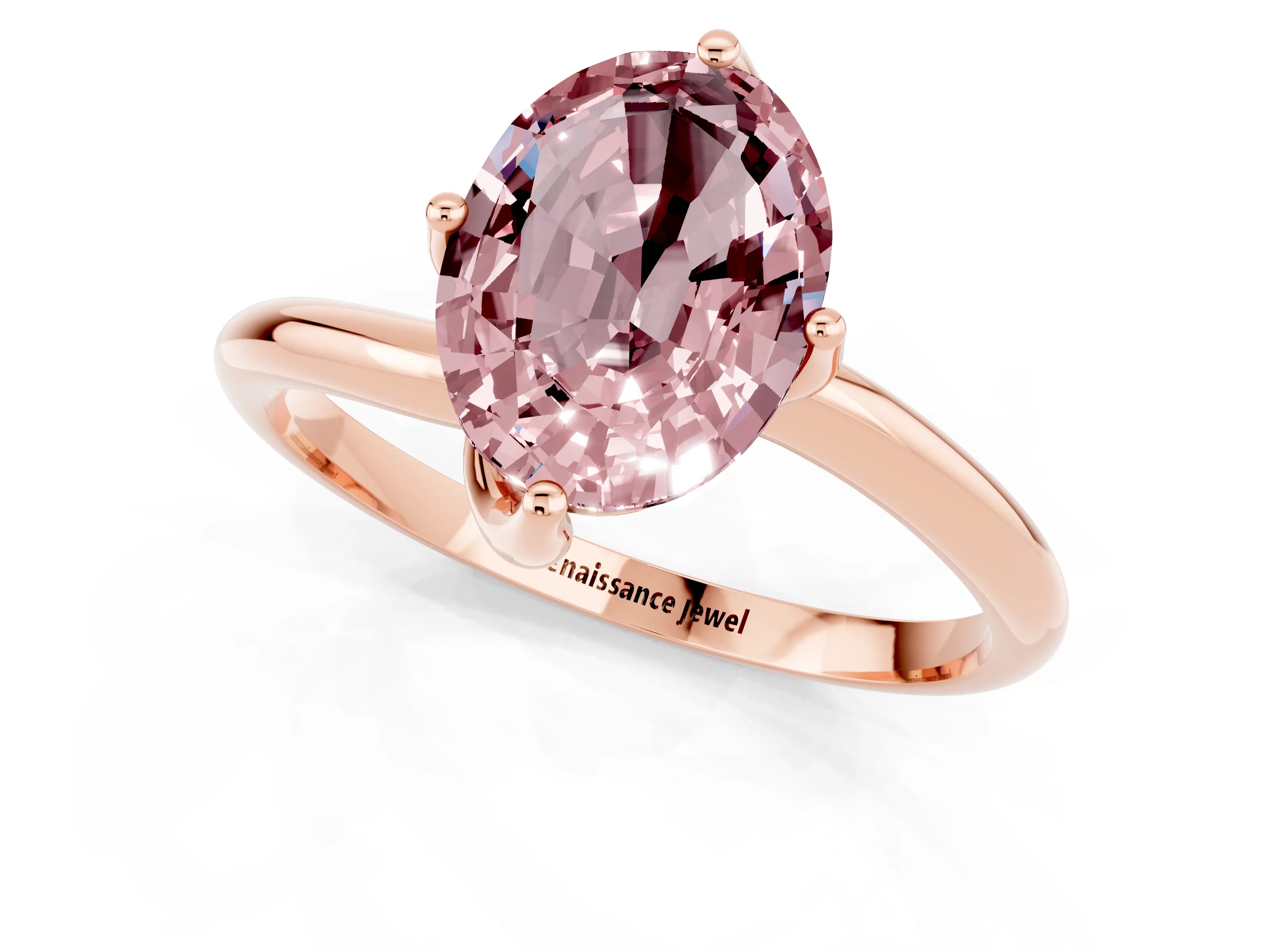 Rose gold Oval Cut Morganite Solitaire Engagement Ring with Four-Prong Setting and Classic Band_13