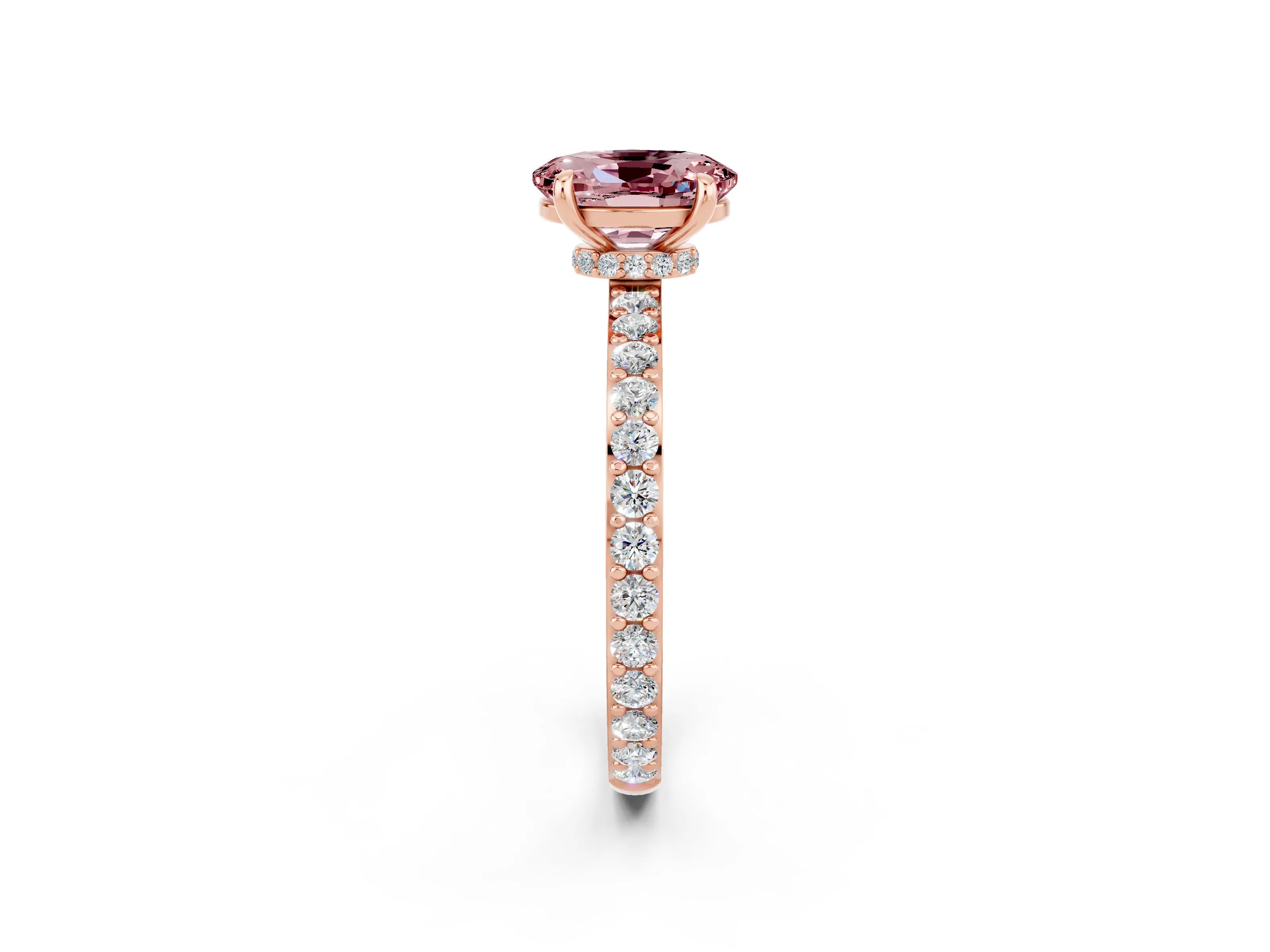 Rose gold Oval Cut Morganite Solitaire Engagement Ring with Pavé Band and Four-Prong Setting_25
