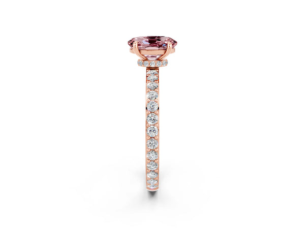 Rose gold Oval Cut Morganite Solitaire Engagement Ring with Pavé Band and Four-Prong Setting
