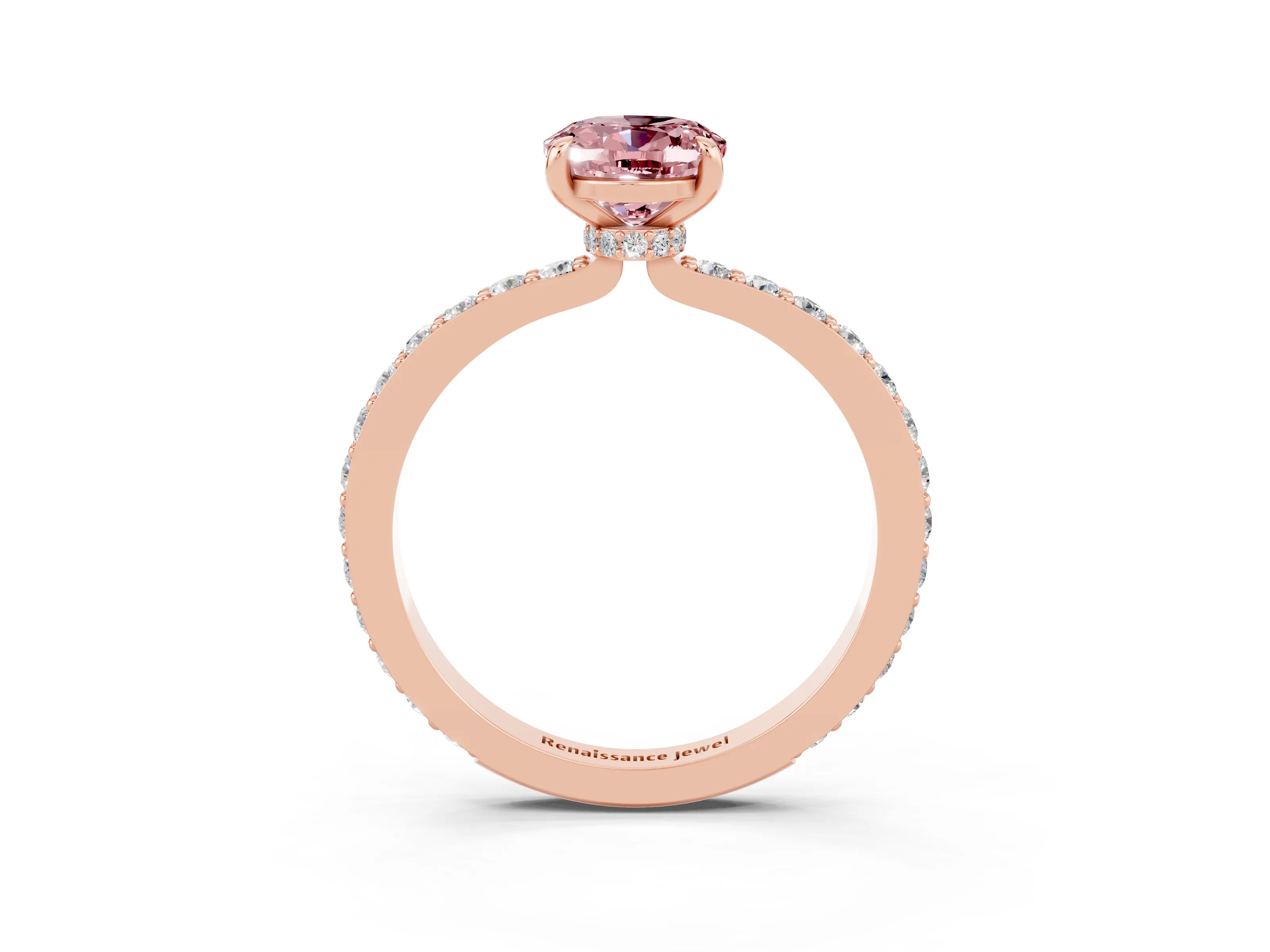 Rose gold Oval Cut Morganite Solitaire Engagement Ring with Pavé Band and Four-Prong Setting_26