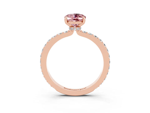 Rose gold Oval Cut Morganite Solitaire Engagement Ring with Pavé Band and Four-Prong Setting_26