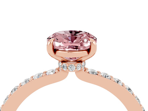 Rose gold Oval Cut Morganite Solitaire Engagement Ring with Pavé Band and Four-Prong Setting_27