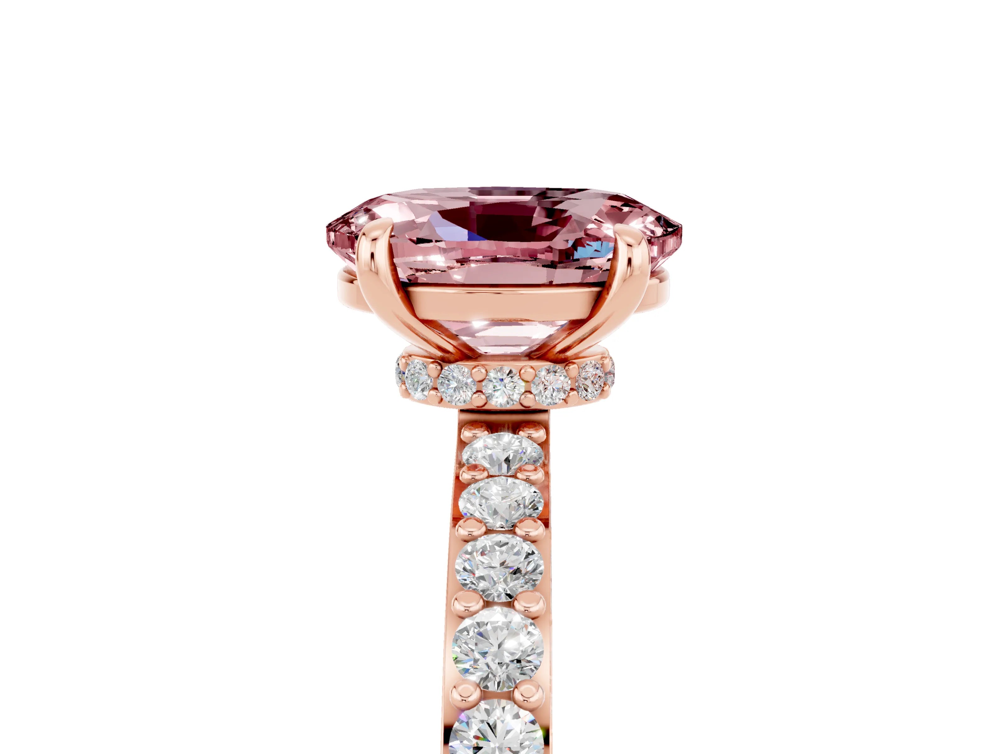 Rose gold Oval Cut Morganite Solitaire Engagement Ring with Pavé Band and Four-Prong Setting_28
