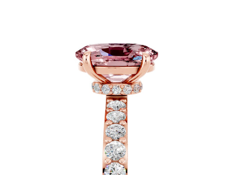 Rose gold Oval Cut Morganite Solitaire Engagement Ring with Pavé Band and Four-Prong Setting_28