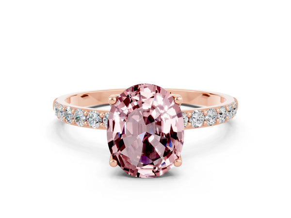 Rose gold Oval Cut Morganite Solitaire Engagement Ring with Round  Pavé Band and Prong Setting