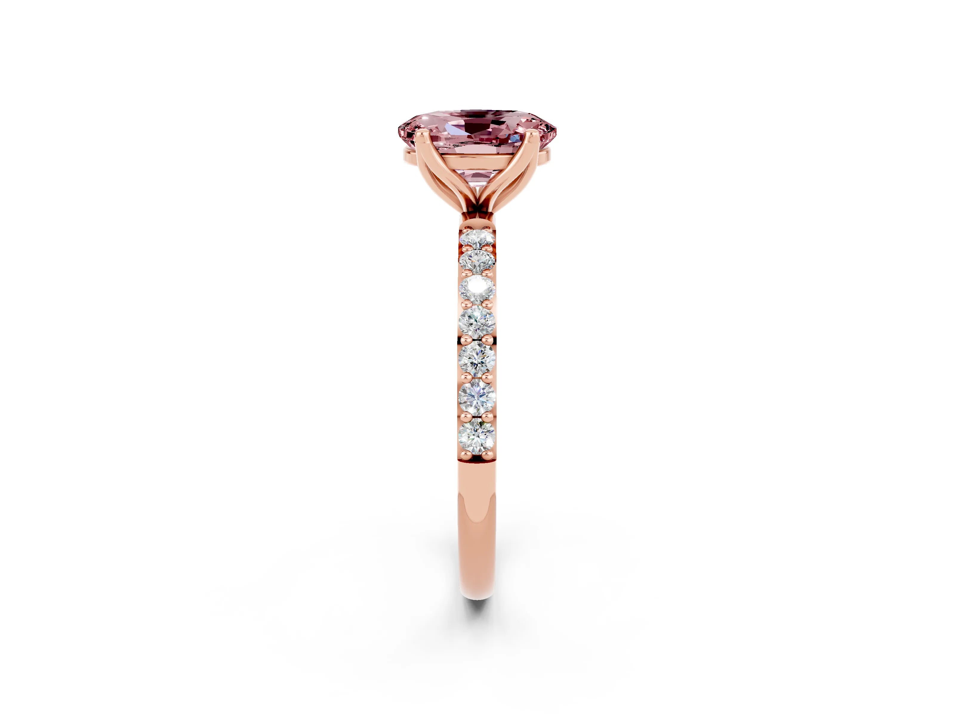 Rose gold Oval Cut Morganite Solitaire Engagement Ring with Pavé Band and Prong Setting_2