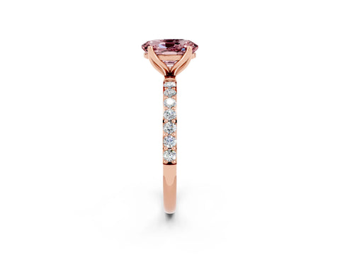 Rose gold Oval Cut Morganite Solitaire Engagement Ring with Pavé Band and Prong Setting_2