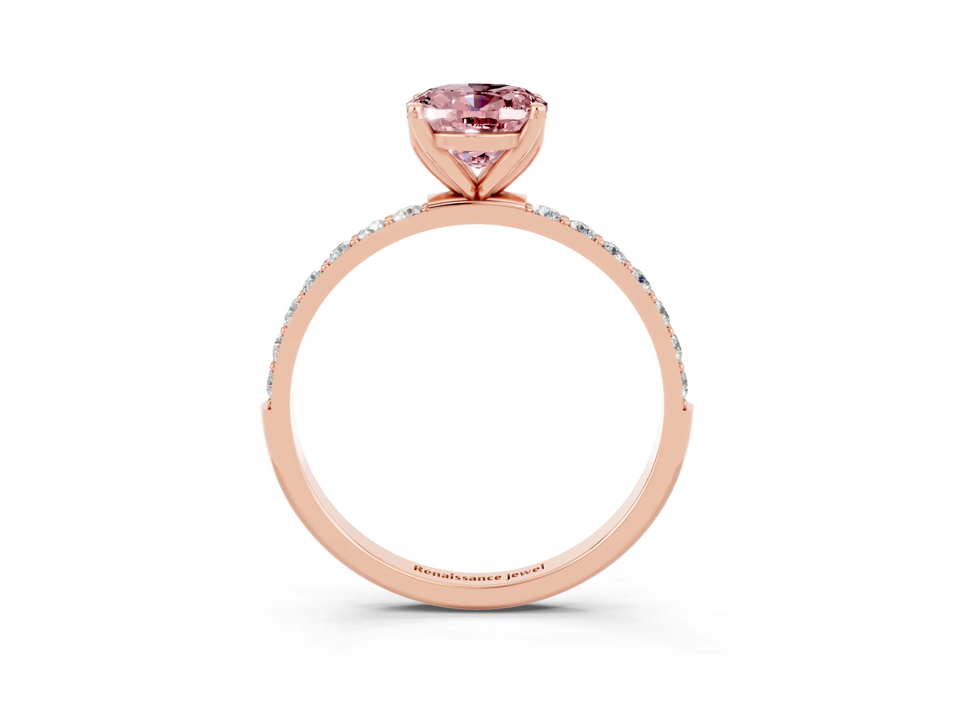 Rose gold Oval Cut Morganite Solitaire Engagement Ring with Pavé Band and Prong Setting_3