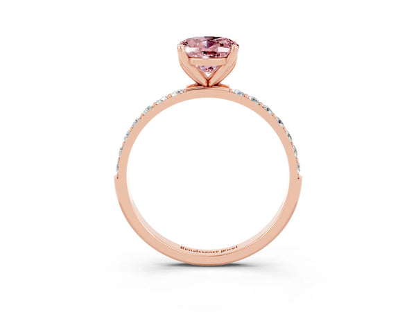 Rose gold Oval Cut Morganite Solitaire Engagement Ring with Round  Pavé Band and Prong Setting