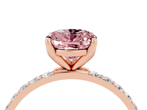 Rose gold Oval Cut Morganite Solitaire Engagement Ring with Pavé Band and Prong Setting_4