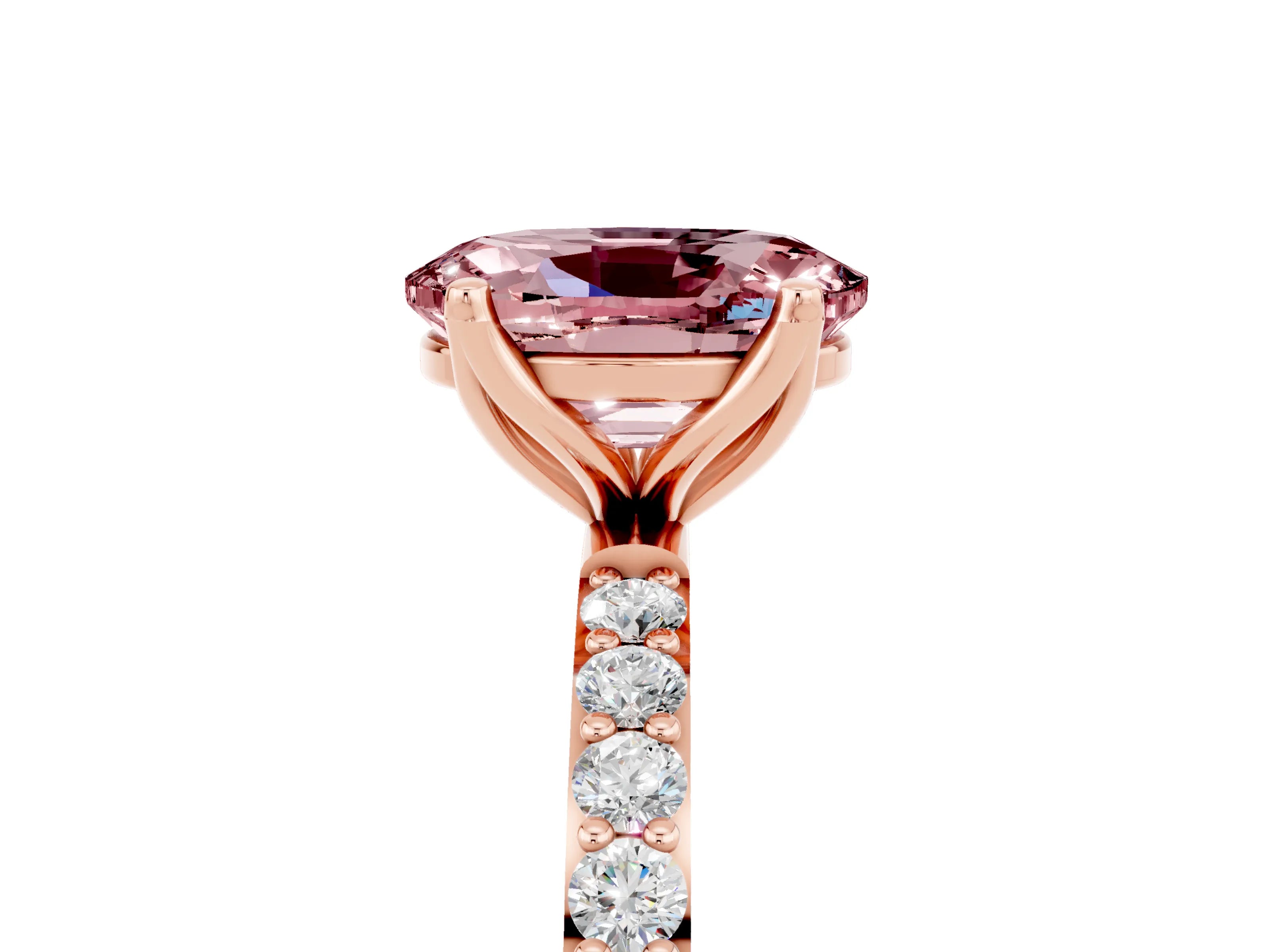 Rose gold Oval Cut Morganite Solitaire Engagement Ring with Pavé Band and Prong Setting_5
