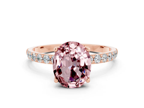 Rose gold Oval Cut Morganite Solitaire Engagement Ring with Pavé Band and Prong Setting