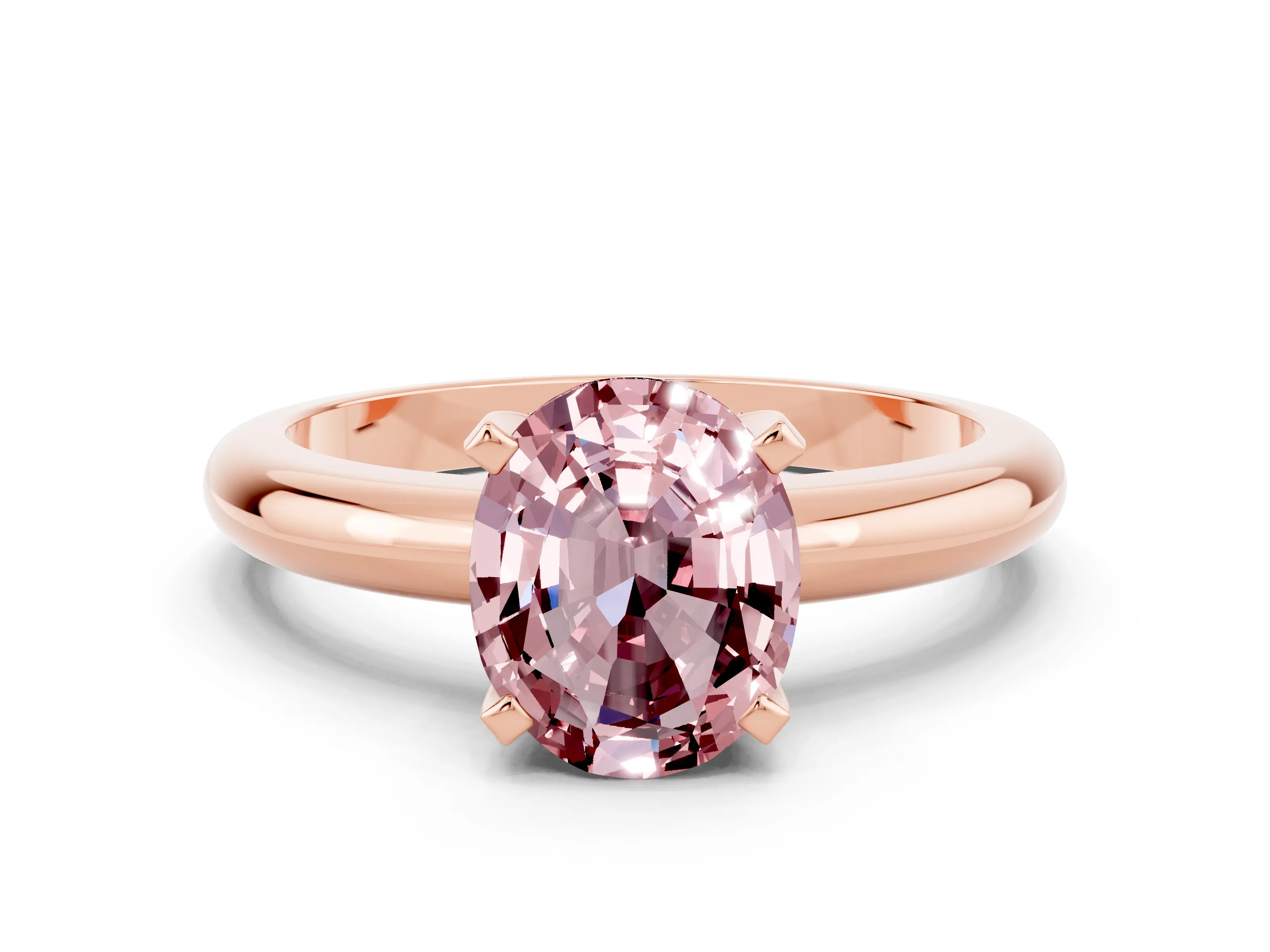 Rose gold Oval Cut Morganite Solitaire Engagement Ring with Round Band and Four-Prong Setting