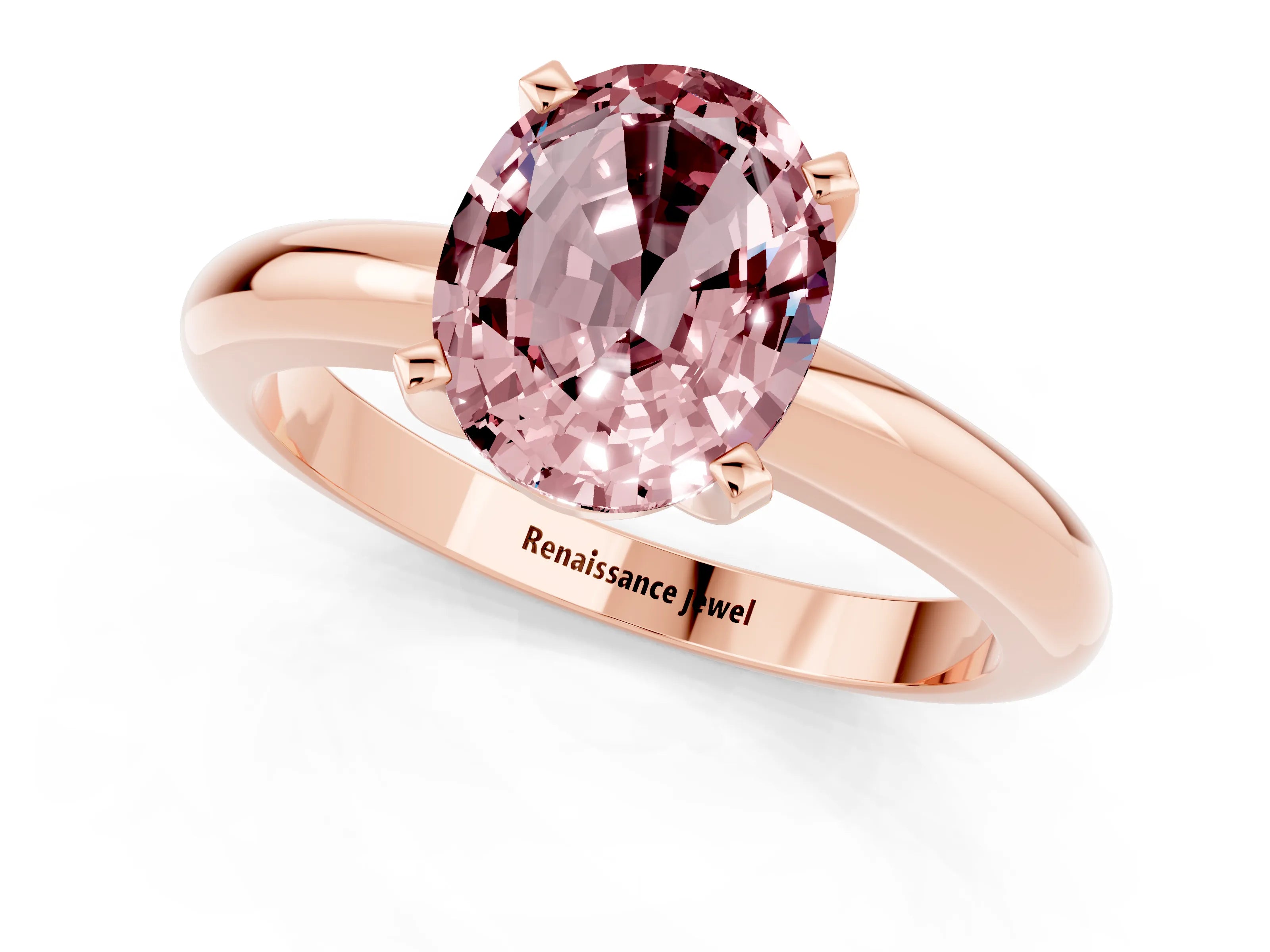 Rose gold Oval Cut Morganite Solitaire Engagement Ring with Round Band and Four-Prong Setting_1