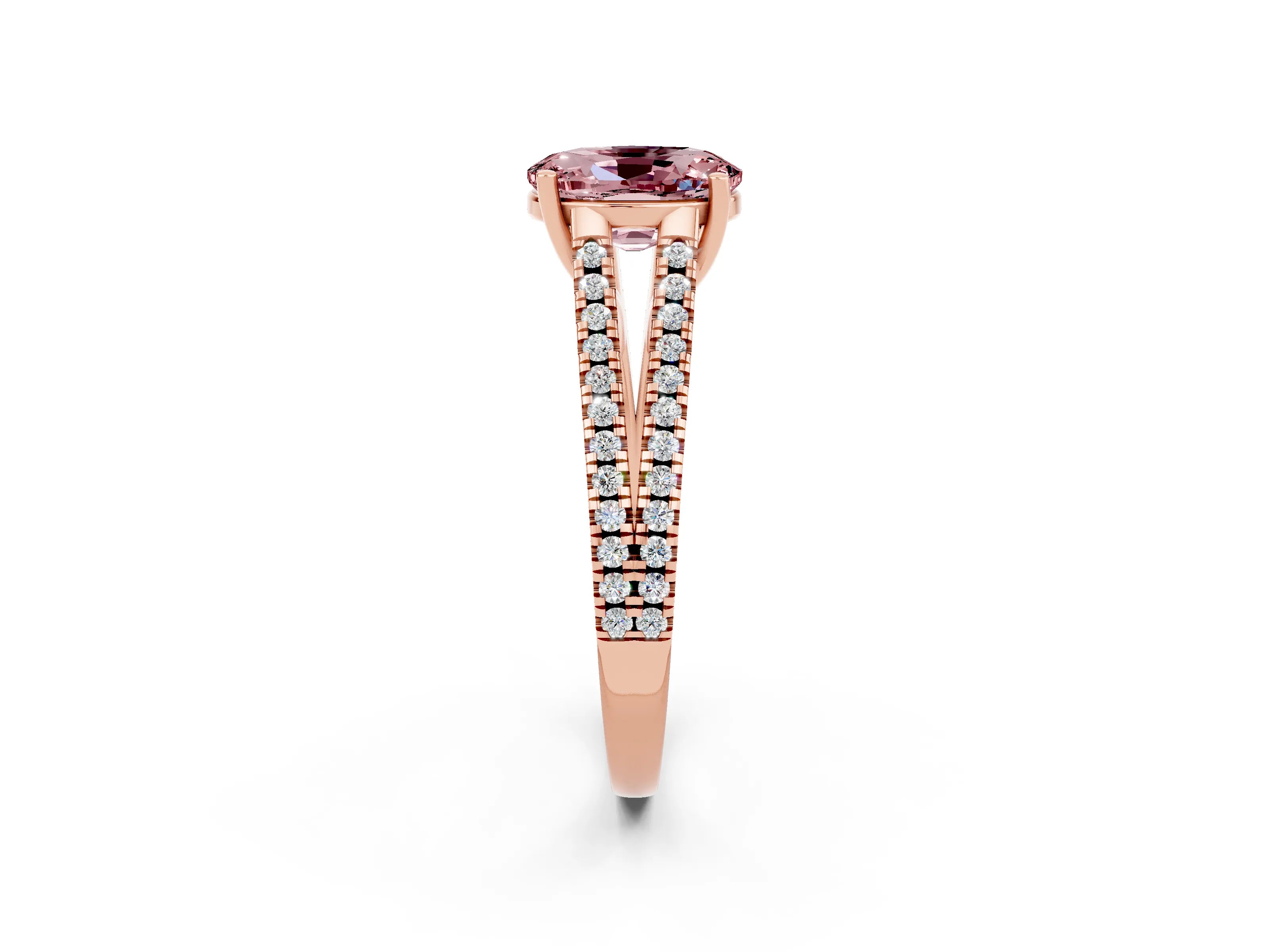 Rose gold Oval Cut Morganite Solitaire Engagement Ring with Split Shank Pavé Band_2