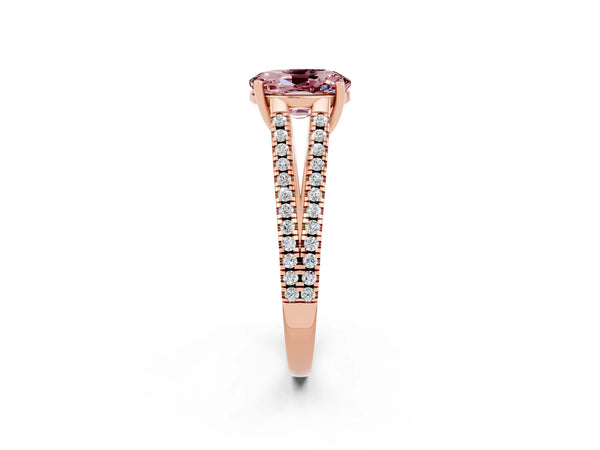 Rose gold Oval Cut Morganite Solitaire Engagement Ring with Split Shank Pavé Band