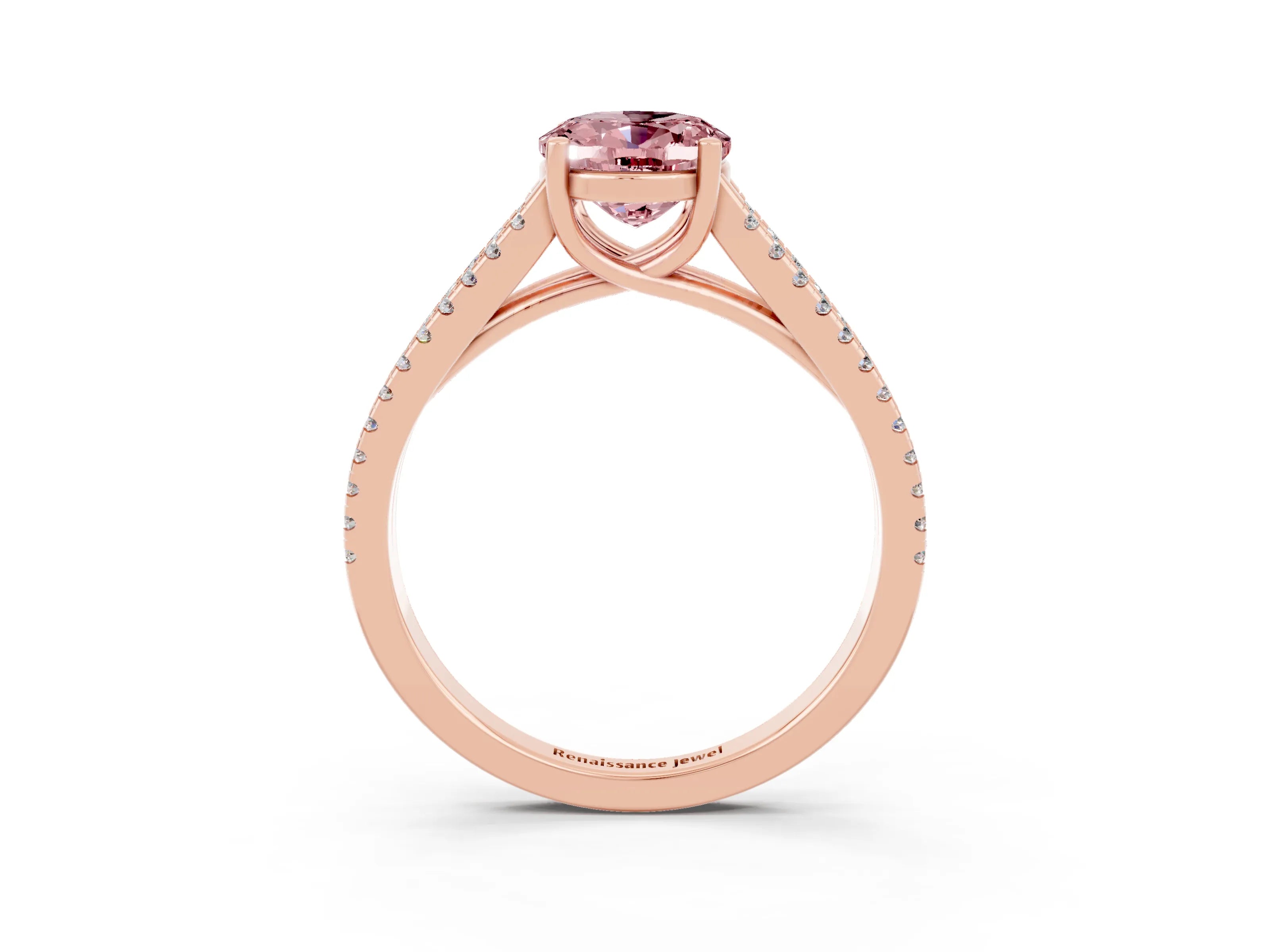 Rose gold Oval Cut Morganite Solitaire Engagement Ring with Split Shank Pavé Band_3