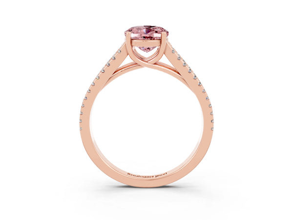 Rose gold Oval Cut Morganite Solitaire Engagement Ring with Split Shank Pavé Band