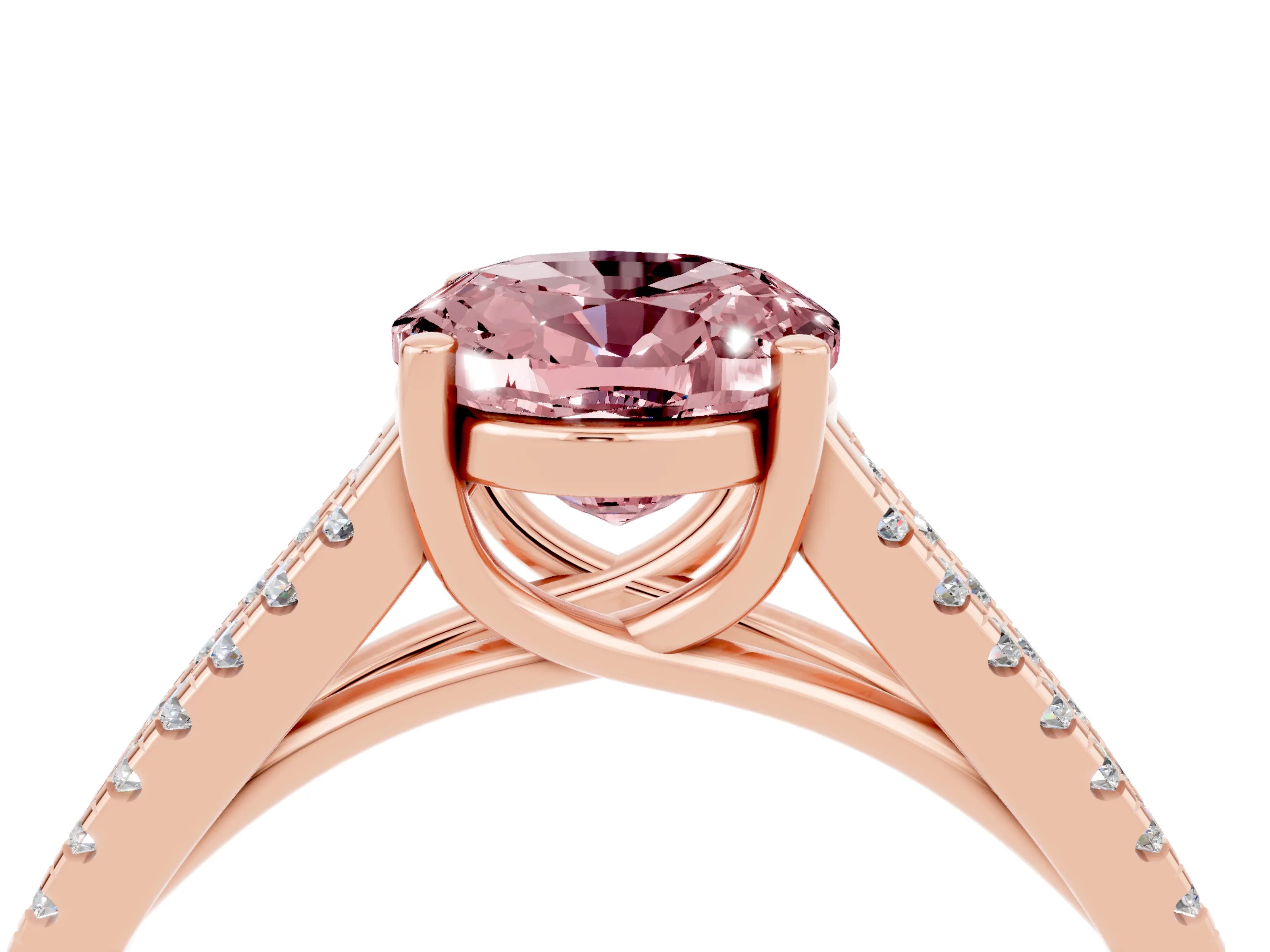 Rose gold Oval Cut Morganite Solitaire Engagement Ring with Split Shank Pavé Band_4