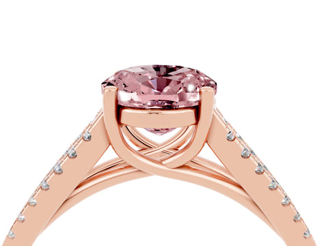 Rose gold Oval Cut Morganite Solitaire Engagement Ring with Split Shank Pavé Band_4
