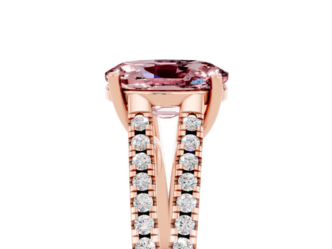 Rose gold Oval Cut Morganite Solitaire Engagement Ring with Split Shank Pavé Band_5