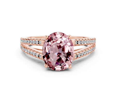 Rose gold Oval Cut Morganite Solitaire Engagement Ring with Split Shank Pavé Band