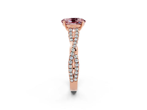 Rose gold Oval Cut Morganite Solitaire Engagement Ring with Twisted Pavé Band and Four-Prong Setting_2