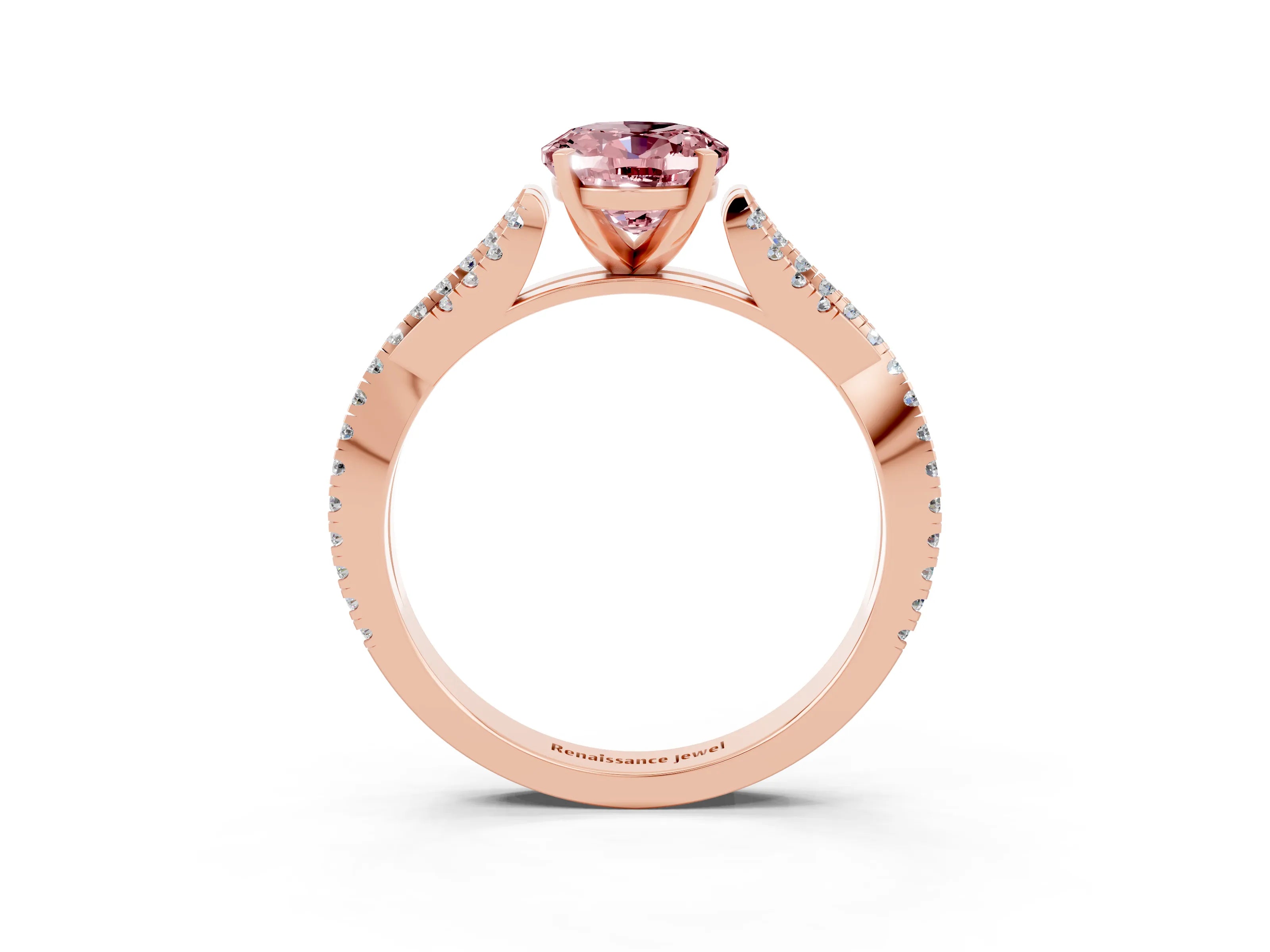 Rose gold Oval Cut Morganite Solitaire Engagement Ring with Twisted Pavé Band and Four-Prong Setting_3