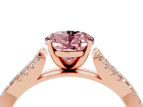 Rose gold Oval Cut Morganite Solitaire Engagement Ring with Twisted Pavé Band and Four-Prong Setting_4