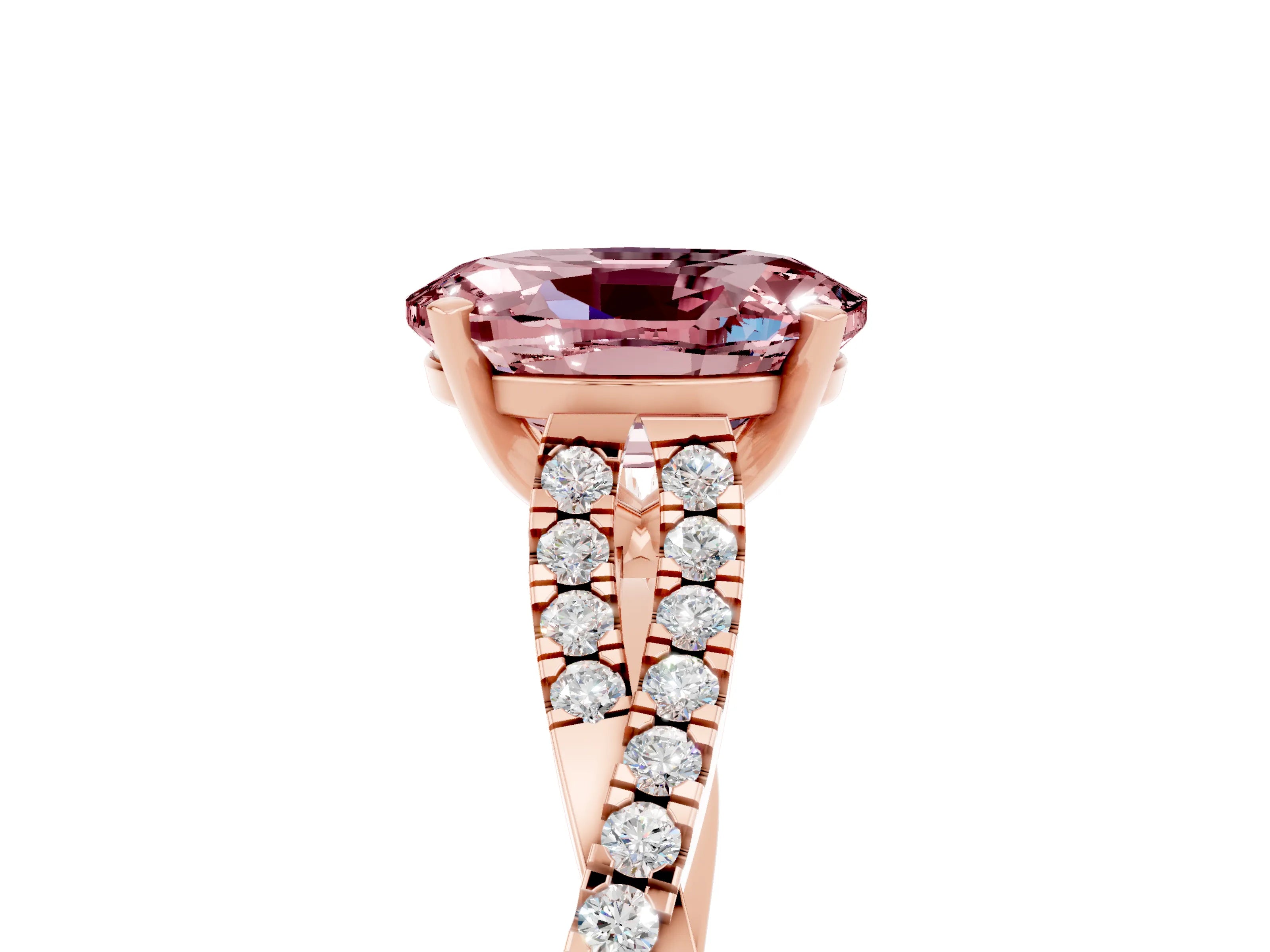 Rose gold Oval Cut Morganite Solitaire Engagement Ring with Twisted Pavé Band and Four-Prong Setting_5